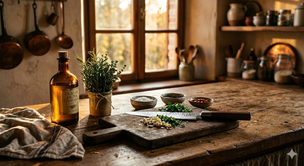 Warm kitchen at golden hour